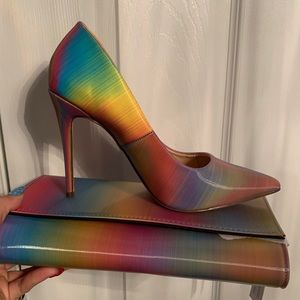 🌈 Rainbow hologram heel w/ clutch sz10 NEW !!